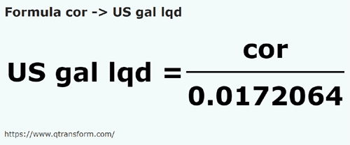formula Cors to US gallons (liquid) - cor to US gal lqd