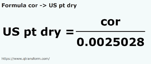 formula Cors to US pints (dry) - cor to US pt dry