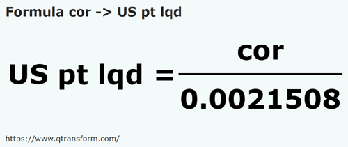 formule Cor naar Amerikaanse vloeistoffen pinten - cor naar US pt lqd