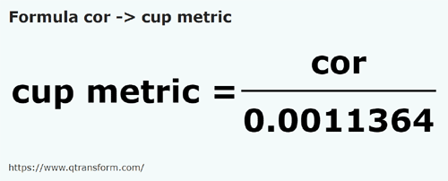 formula Cors to Cups - cor to cup metric