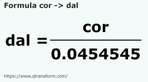 formula Cors to Decaliters - cor to dal