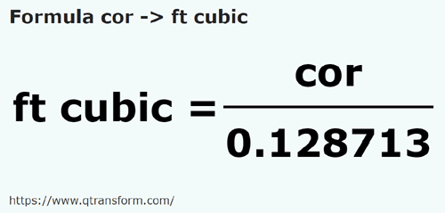 formula Кор в кубический фут - cor в ft cubic