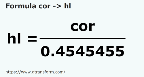 formula Kor kepada Hektoliter - cor kepada hl