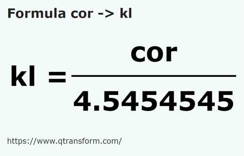formula Cors to Kiloliters - cor to kl