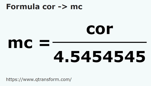 formula Coros a Metros cúbicos - cor a mc