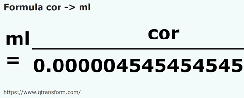 formula Кор в миллилитр - cor в ml