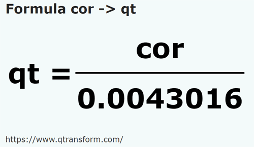 formula Кор в Кварты США (жидкости) - cor в qt
