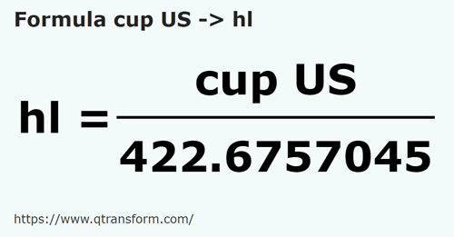 formula Tazas USA a Hectolitros - cup US a hl