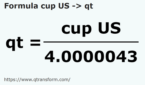 umrechnungsformel US cup in Amerikanische Quarte (flüssig) - cup US in qt