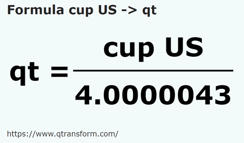 formula Cawan US kepada Kuart (cecair) US - cup US kepada qt