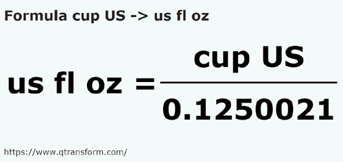 formule Amerikaanse kopjes naar Amerikaanse vloeibare ounce - cup US naar us fl oz