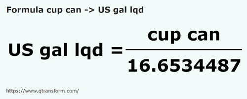 umrechnungsformel Kanadische cups in Amerikanische Gallonen flüssig - cup can in US gal lqd
