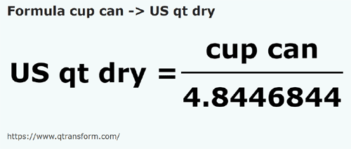 formula Taças canadianas em Quartos estadunidense seco - cup can em US qt dry