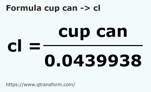 formule Tasses canadiennes en Centilitres - cup can en cl