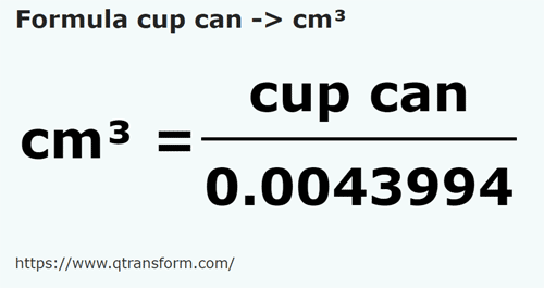 formula Tazas canadienses a Centímetros cúbico - cup can a cm³