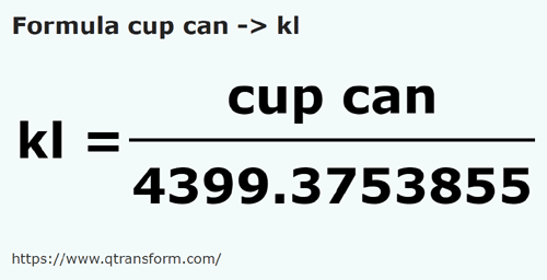 formule Canadese kopjes naar Kiloliter - cup can naar kl