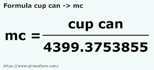 formule Canadese kopjes naar Kubieke meter - cup can naar mc