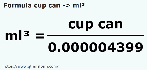 formule Canadese kopjes naar Kubieke milliliter - cup can naar ml³