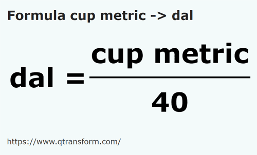 formula Copos metricos em Decalitros - cup metric em dal
