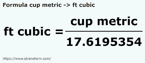formule Tasses métriques en Pieds cubes - cup metric en ft cubic