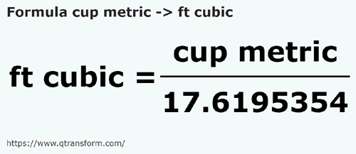 formula Tazas métricas a Pies cúbicos - cup metric a ft cubic