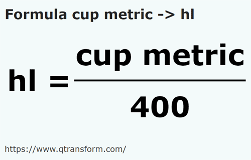 formulu Metrik kase ila Hektolitre - cup metric ila hl