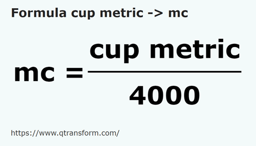 formula Метрические чашки в кубический метр - cup metric в mc
