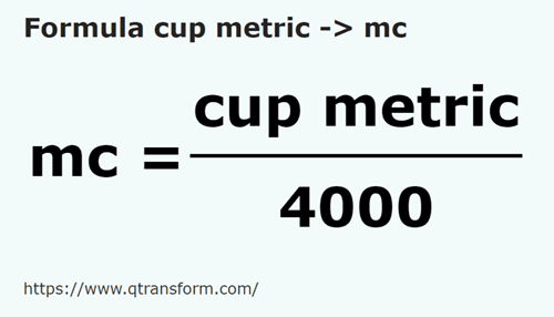 formula Cups to Cubic meters - cup metric to mc