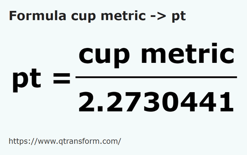 formula Tazze americani in Pinte britanice - cup metric in pt