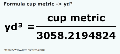 formula Copos metricos em Jardas cúbicos - cup metric em yd³