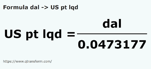 formula декалитру в Американская пинта - dal в US pt lqd