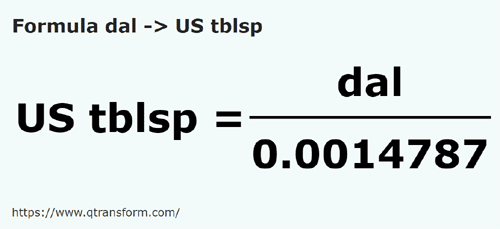 formula декалитру в Столовые ложки (США) - dal в US tblsp