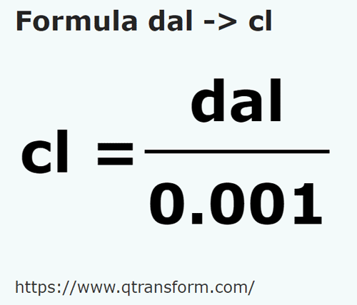 formula Decaliters to Centiliters - dal to cl