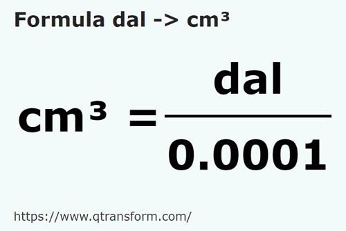 formula Decalitros em Centímetros cúbicos - dal em cm³