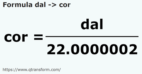 formula Decaliters to Cors - dal to cor