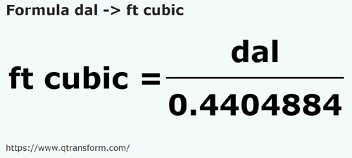 formula Dekalitr na Stopa sześcienna - dal na ft cubic
