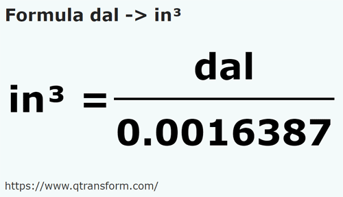 formula Dekalitr na Cal sześcienny - dal na in³