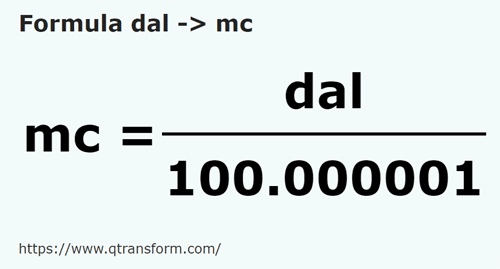 formule Decaliter naar Kubieke meter - dal naar mc