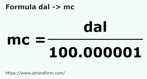 formulu Dekalitre ila Metreküp - dal ila mc