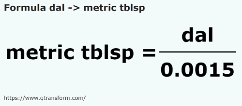 formula декалитру в Метрические столовые ложки - dal в metric tblsp
