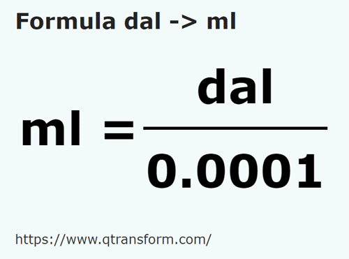 formula Decaliters to Milliliters - dal to ml
