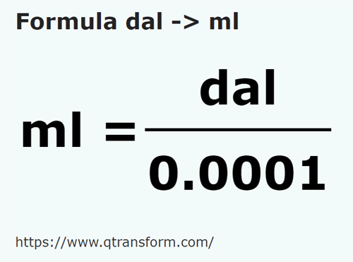 formula Dekaliter kepada Mililiter - dal kepada ml