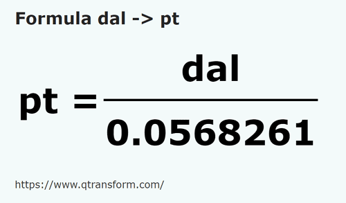 formula Decaliters to UK pints - dal to pt