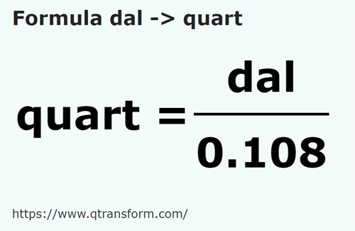 formula Dekaliter kepada Kuart - dal kepada quart