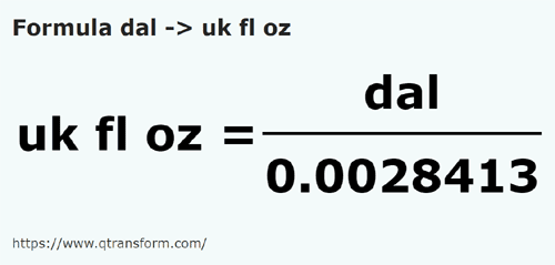 formula декалитру в Британская жидкая унция - dal в uk fl oz