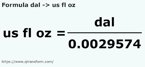 formule Decaliter naar Amerikaanse vloeibare ounce - dal naar us fl oz