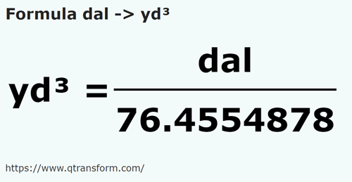 formula Deciliters to Cubic yards - dal to yd³