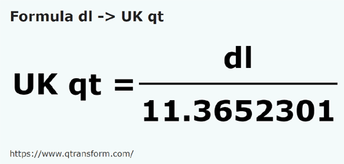 formula Decilitri in Sferturi de galon britanic - dl in UK qt