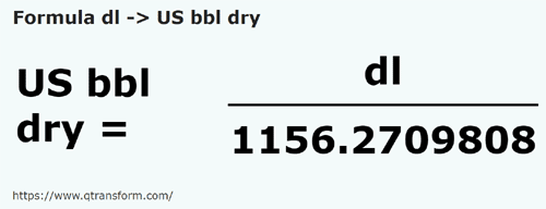 formula Decilitros em Barrils estadunidenses (seco) - dl em US bbl dry