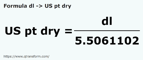 formula Decylitry na Amerykańska pinta sypkich - dl na US pt dry